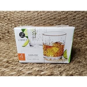 NEW! Libbey Glass Harlow Pattern 11 Ounce Double Old Fashion Glasses Set of 4